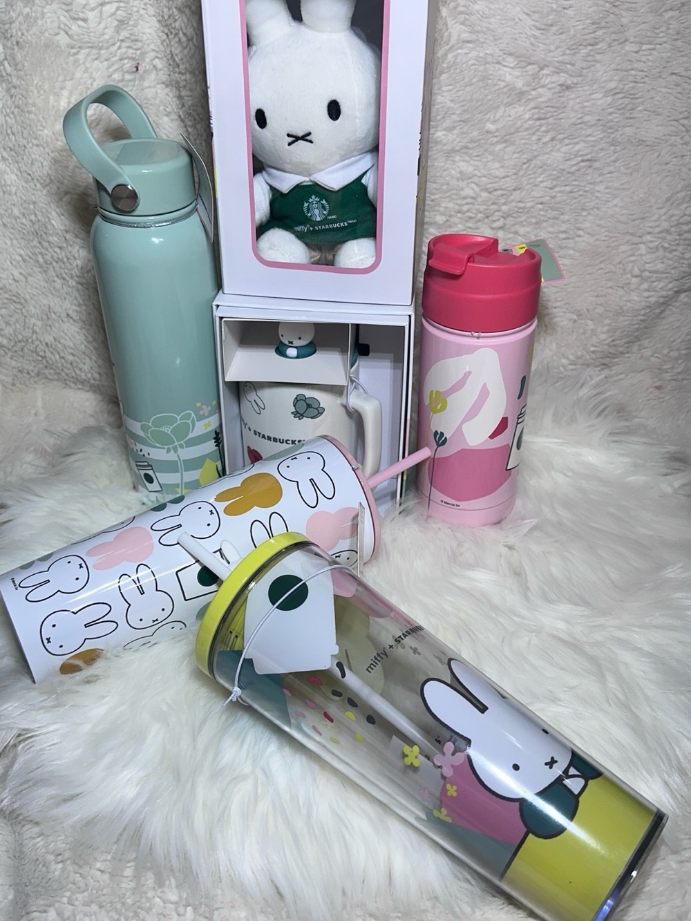 Starbucks Mint Green and Pink Miffy Water Bottle & Travel Tumbler Collection